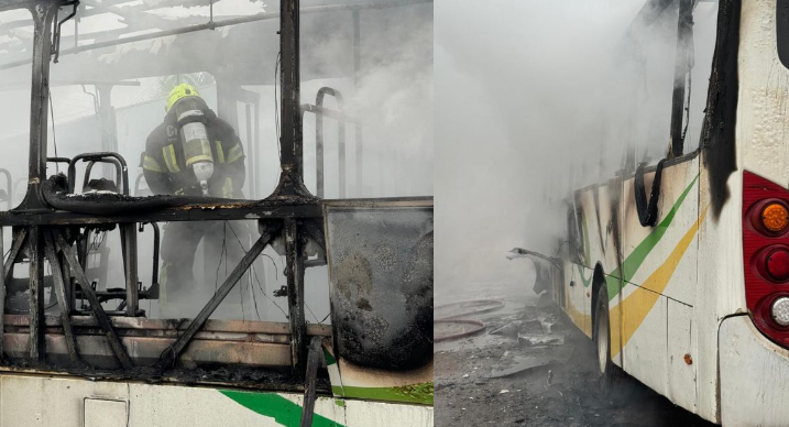 Veículo da empresa Torrescar ficou completamente destruído devido ao incêndio.