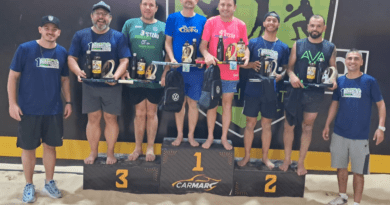 Pódio da Masculina C: 3os Dariano e Roberto, campeões Cristiano e Rui e vices Zeka e Taisson ao lado dos organizadores do evento: Rato (esquerda) e Mário (direita).