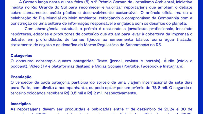 1º Prêmio Jornalismo Ambiental – Corsan