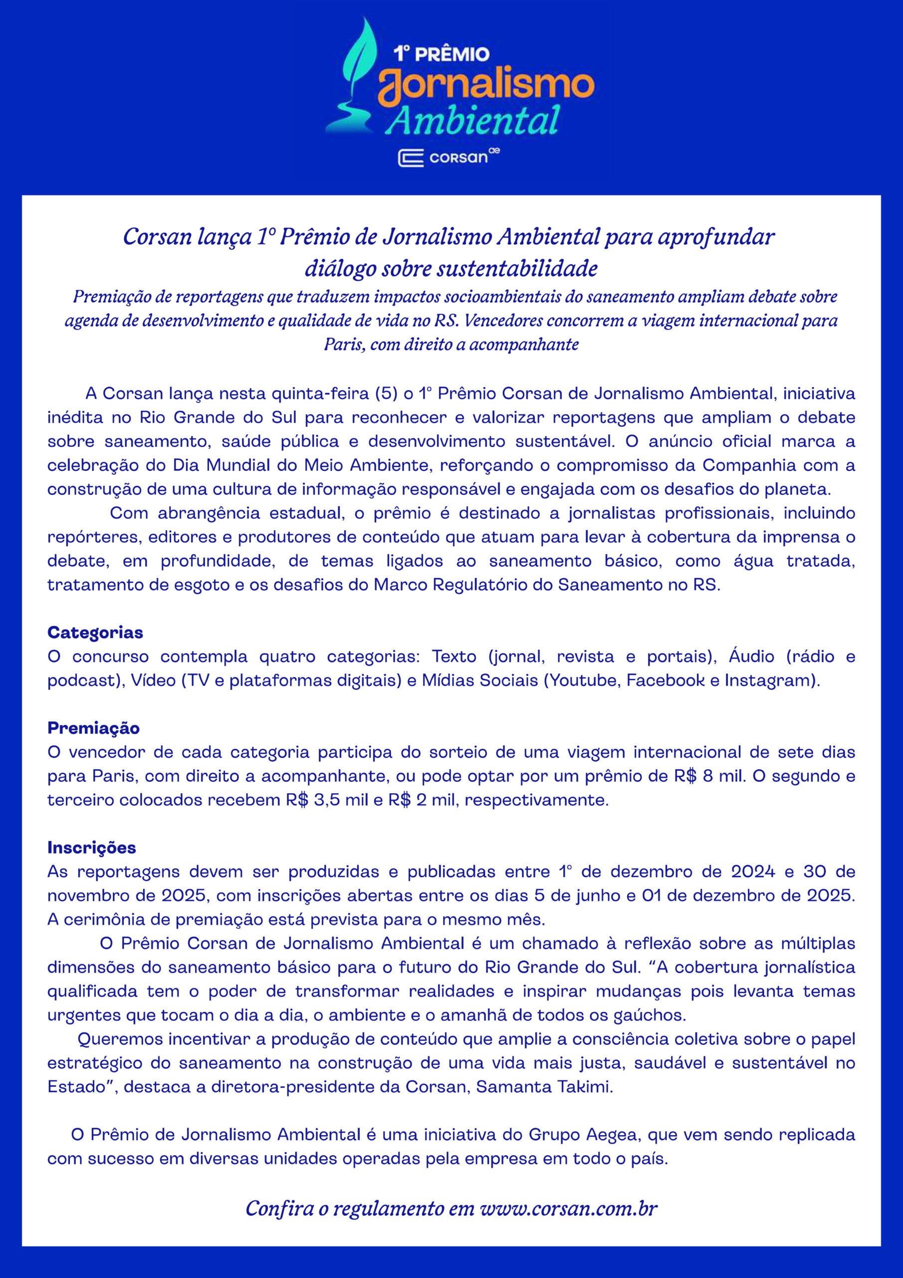 1º Prêmio Jornalismo Ambiental – Corsan