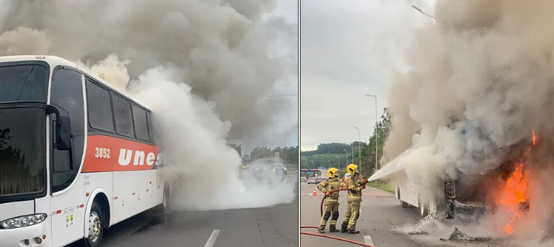 Ônibus pega fogo na BR-101