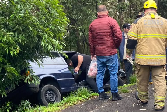 Automóvel acabou saindo da pista ao realizar curva no Morro da Borússia.