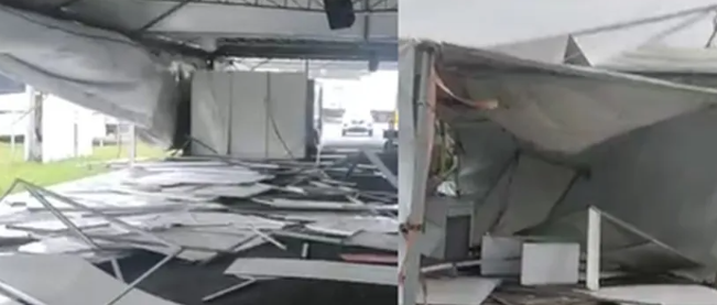 Parte dos estandes e do telhado do local que receberia Festa do Pescador acabou sendo destruída.