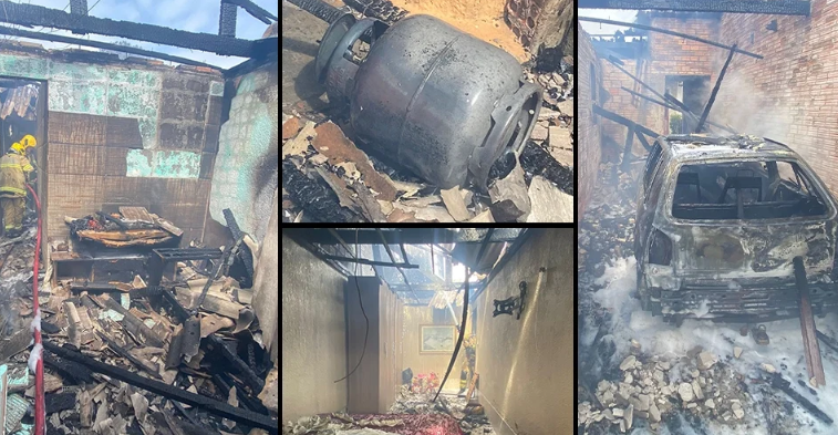Bombeiros combatem incêndio em residência