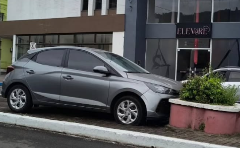 Automóvel foi parar em canteiro central de via no Centro da cidade.