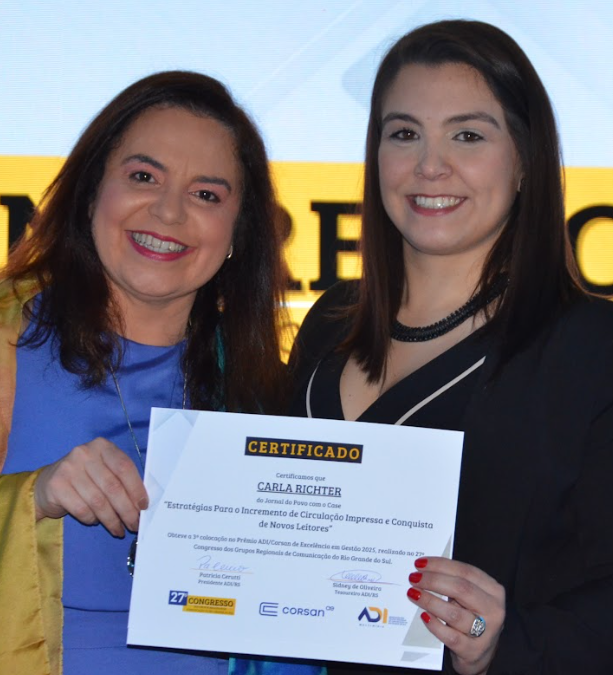 3º colocado: Jornal do Povo com o case ‘Estratégias para o Incremento de Circulação Impressa e Conquista de Novos Leitores’.