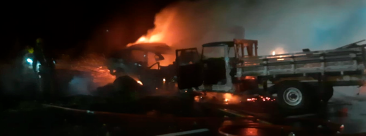 Dois veículos pegaram fogo após colidirem em trecho da ERS-040, em Capivari.