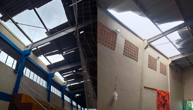 Ginásios de escolas de Tramandaí acabaram ficando parcialmente destelhados.